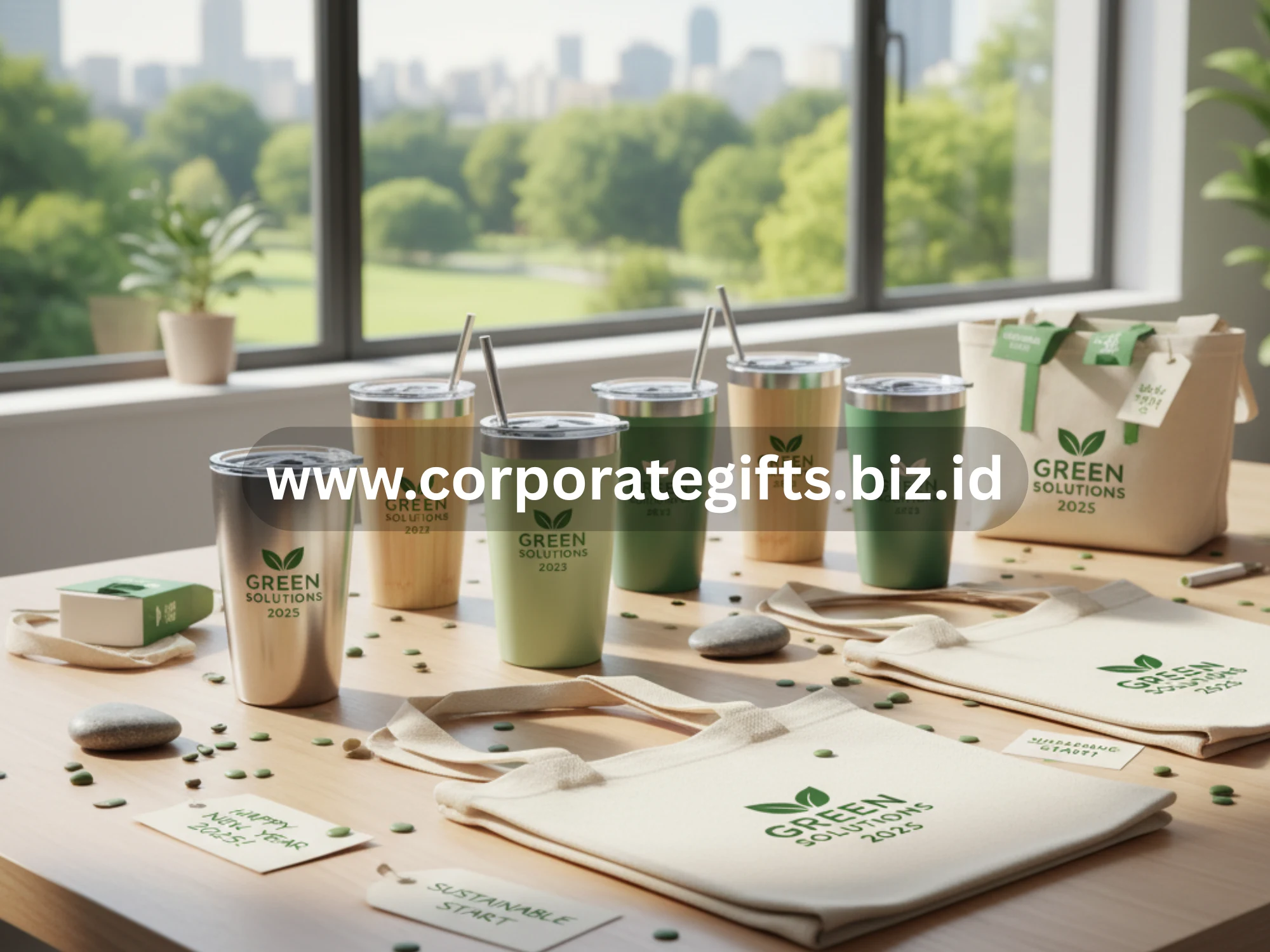 Paket merchandise eksklusif perusahaan berisi planner, mug, dan diffuser sebagai hadiah akhir tahun 2026